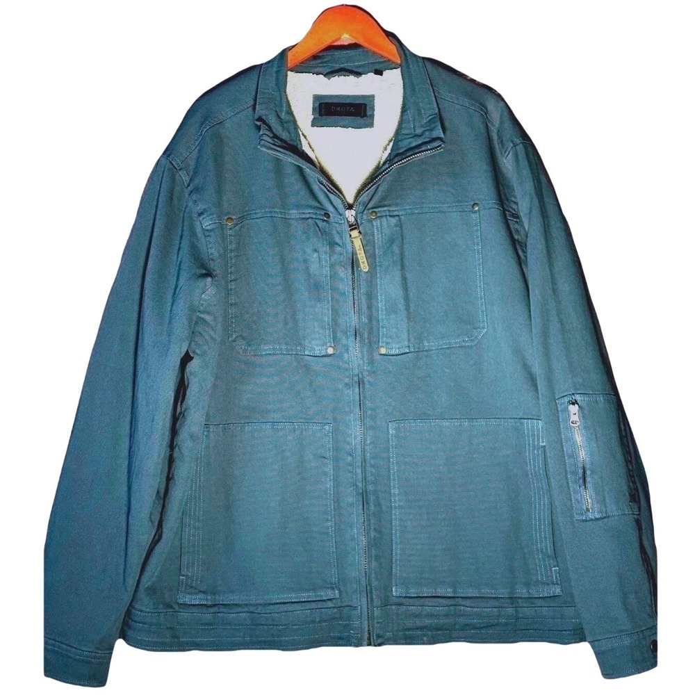 DKOTA Mens Canvas Sherpa Lined Utility Workwear Jacket Teal Blue Full Zip Coat